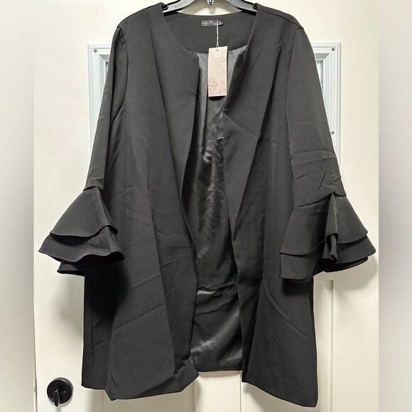 Woman’s Emery Rose Long Ruffle Sleeve Blazer Black (723) - Picture 1 of 6